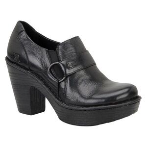 BORN Ravenna Black Leather Clogs Heels Women’s Size 7.5 Platform Block Heel Shoe